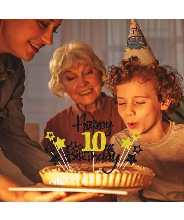Happy 10th Birthday Cake Topper - Glittery 10 Years Party Decoration Black - Perfect for Cakes & Cupcakes! - Buy Online on SooperMarket.com