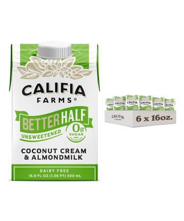 Califia Farms - Unsweetened Better Half Half And Half Substitute 16.9 Oz (Pack of 6) Almond Milk Coconut Cream Coffee Creamer Keto Shelf Stable Dairy Free Plant Based Vegan Unsweetened 16.9 Fl Oz (Pack of 6)