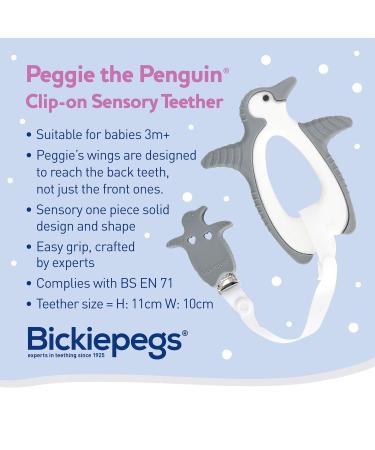 Bickiepegs Peggie the Penguin Sensory Bite Toy | Dental Aid for Babies & Toddlers | Front Gray & White Clip-On Teether - Buy Online on SooperMarket.com