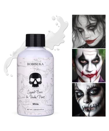 BOBISUKA White Face Body Paint Liquid Texture Washable Non Toxic Facepaint Fast Drying Foundation Makeup for Halloween Clown Skeleton Skull Cosplay SFX Costume Party Large Capacity(130ml)