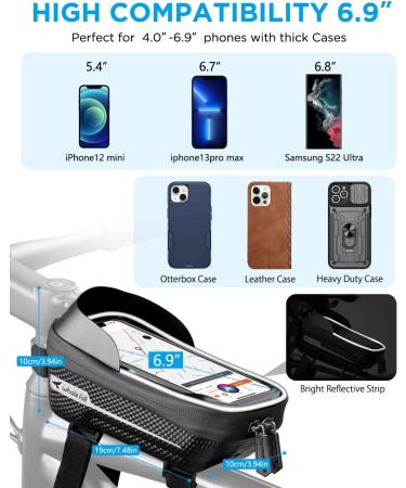 Whale Case Waterproof Bicycle Phone Holder - EVA Frame Bag with Touchscreen Rain Protection for Phones under 6.9'' - Durable Pressure-Resistant Bike Accessories - Buy Online on SooperMarket.com
