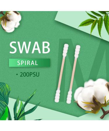 Organic Cotton Swabs with Wooden Sticks 200 Pcs Pack - Biodegradable Bamboo Spiral Head Qtips for Ears and Makeup - Buy Online on SooperMarket.com