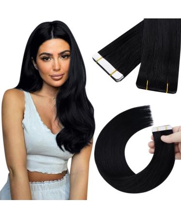 Youngsee injected tape extensions real hair black 40cm real hair extensions tape black virgin tape in extensions real hair smooth tape real hair extensions black skin weft 5pcs 10g #1 40 cm 5 pcs virgin- #1