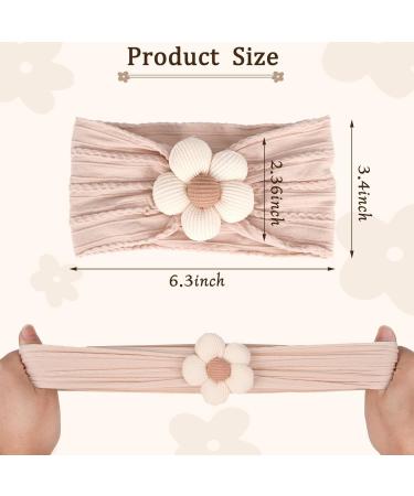 3pcs Baby Flower Headbands - Soft Nylon Hairbands for Newborns & Toddlers | Beige Pink Khaki Accessories - Buy Online on SooperMarket.com