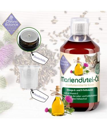 Chronobalance Mary Thistle Oil for Cats - Natural Nutritional Supplement - 500ml Supports Fur Change Rich in Vitamin E Omega-6 & Omega-9 - International Shipping Available - Buy Online on SooperMarket.com