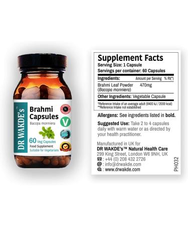 DR WAKDES Brahmi Capsules - 60 Vegan Ayurvedic Supplement for Mental Clarity & Focus | Bacopa Monnieri Herbal Natural Remedy - Buy Online on SooperMarket.com