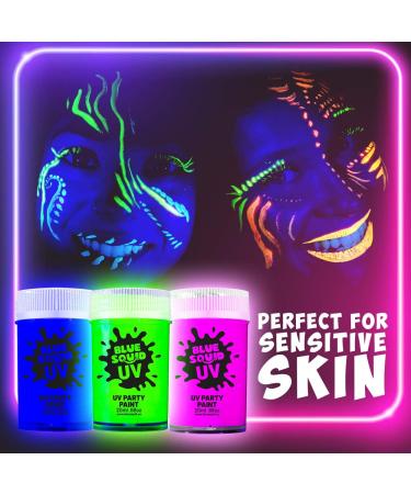 Blue Squid Fluorescent Glow Face & Body Paint Kit - Set of 8 Neon Colors for UV & Blacklight | Includes Free UV Flashlight | Festive Glowing Makeup - Buy Online on SooperMarket.com