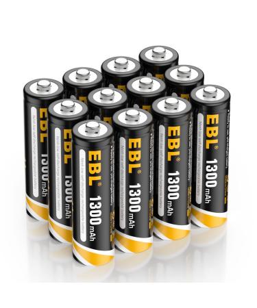 EBL AA Rechargeable Batteries for Solar Lights 1300mAh NIMH Pre-Charged Double A Battery 1.2V Long Lasting Performance for Outdoor Garden Landscaping String Lights Pack of 12