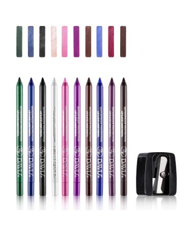DELISOUL 10 Colors Eyeliner Pen Set Glitter Metallic Pearl Eyeliner Pencil Kit Professional Long Lasting Colorful Smooth Eyeshadow Pencil Eye Makeup Gift Set with Pencil Sharpener for Women Girls