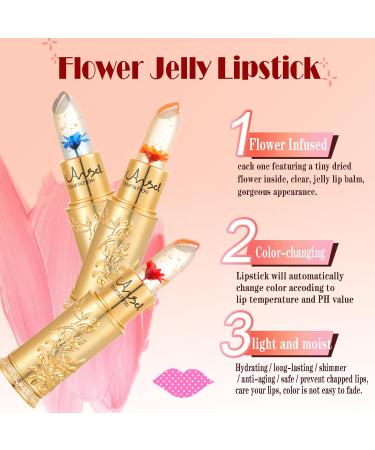 Flower Jelly Lipstick Set - Temperature Change Moisturizer & Color Change Lip Gloss | Long-lasting Nourishing Balm | 3 Shades - Buy Online on SooperMarket.com