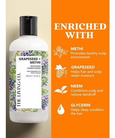 Shop THE LIVING CO Soothing Shampoo & Conditioner Combo - Grapeseed & Methi for Dandruff Relief | 600ml International Shipping Available - Buy Online on SooperMarket.com
