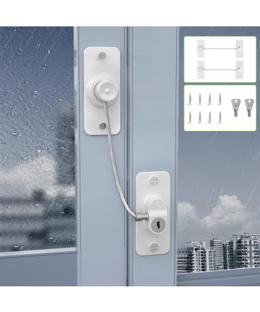 2Pcs Window Restrictors Window Restrictor Locks Versatile Self Adhesive for UPVC No Drilling Window Locks Refrigerator Lock with Key Child Pet Child Safety Cable Lock for Childproof