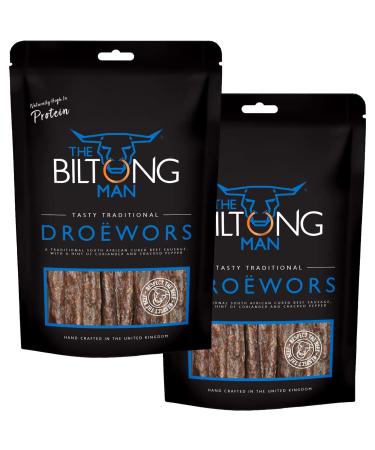 The Biltong Man | Tasty Traditional Dro wors Sticks | High Protein Beef Snack | Keto-friendly South African Dried Beef Sausage 1 Kilogram (2 x 500 Gram Packs) 1 kg (Pack of 1)