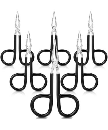 6 Pieces Tweezers Scissor Handle Straight Tip Scissor Shaped Eyebrows Tweezers for Hair Plucker Remover Facial Hair Eyebrows Care (Black)