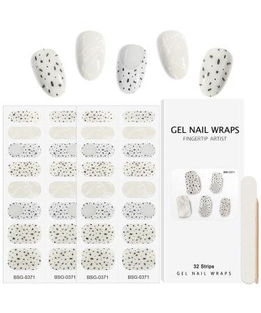 Kalolary Gel Nail Polish Strips 32PCS Nail Gel Art Sticker Waterproof Full Nail Wraps Decal Sets with Nail File and Stick for Women Girls Nail Art Decor (UV/LED Lamp Required) (A)
