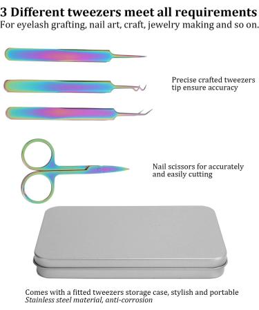 4-Piece Stainless Steel Nail Art Tool Set - Curved & Straight Tweezers Nail Scissors Rhinestone Picker for Eyelash Extensions - Buy Online on SooperMarket.com