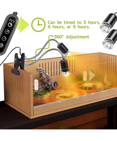 IOOTSEA Reptile Aquarium Heat Lamp 50W, Double Head UVA UVB Bulbs, Adjustable Holder for Turtle Lizard Snake - Pet Heating Light - Buy Online on SooperMarket.com