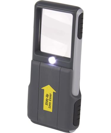 Carson PO-25 MiniBrite LED Lighted Pocket 3x Magnifier | Grey | Built-in Sliding Lens Cover | 2.0 x 0.6 x 4.5 inches - Buy Online on SooperMarket.com