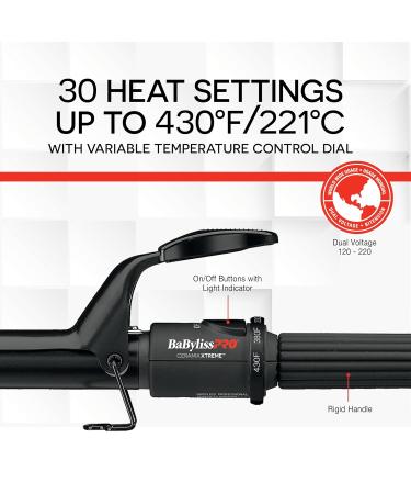 BaBylissPRO Ceramix Xtreme Dual Voltage Ceramic Curling Iron with Far Infrared Heat up to 430 F and Negative Ions Spring Handle 1" (25mm) Curling Iron - Buy Online on SooperMarket.com