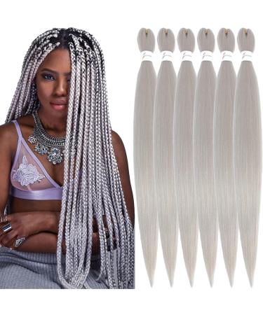 Xusuperb 30 inches long Pre Stretched Braiding Hair Silver Gray Braids Extensions Silver Kanecalon Kunsthaar for braiding 6 packs Preded braiding hair yaki braids hair extensions (gray#) 76 cm (6 Pack) gray#