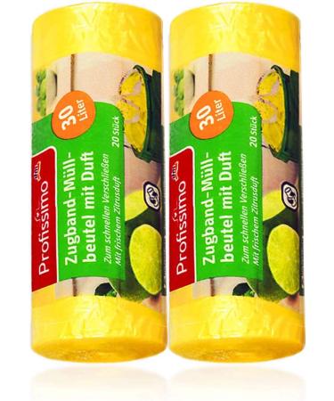 Profissimo Drawstring Bin Liners - Fresh Citrus Scent 30 Liters 40 Pieces - 2 Pack for Home Office & Bathroom - Buy Online on SooperMarket.com