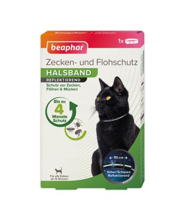 Beaphar - tick and flea protection collar - for cats from 12 weeks - repellent - 4 months protection against ticks fleas and mosquitoes - rainproof - reflective - band length 35 cm - silver / black reflector 4 months