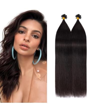 Silk-co Silk-co Pre Bonded Human Hair Extensions U tip Real Remy Hair 1g/s 100 Strands Keratin Nail Tip 18inch #1B Natural Black 18"-100g #1B Natural Black