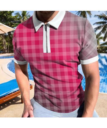 QWUVEDS Men's Spring/Summer Plaid Print Zipper Short Sleeve Sports Suit - Casual Travel Outfit in Pink 3XL - Buy Online on SooperMarket.com