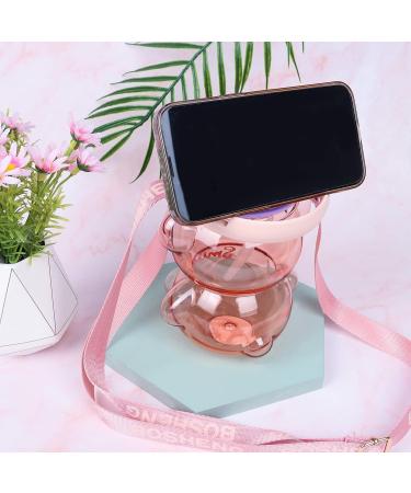 Kawaii Bear Straw Bottle - Large Capacity Portable Water Bottle with Strap and Straw - Pink Bear Shape for Outdoor Activities - Buy Online on SooperMarket.com