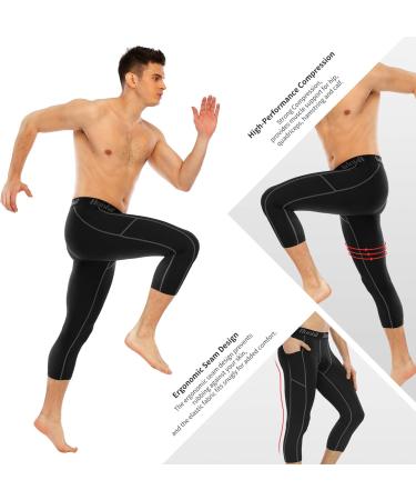 Runhit Men's Compression 3/4 Pants with Pockets 2 Pack - Black & Gray, Medium - Buy Online on SooperMarket.com