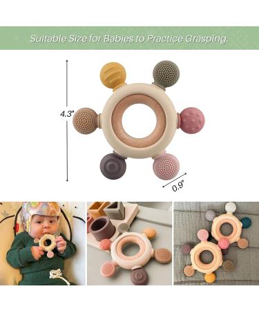 Organic Wooden & Silicone Baby Teething Toy Rings - Khaki (3+ Months) - Buy Online on SooperMarket.com