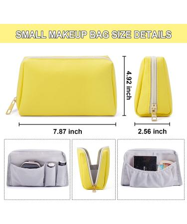 Small Waterproof PU Leather Makeup Bag for Purse - Yellow Cosmetic Pouch with Zipper for Women and Girls - Buy Online on SooperMarket.com