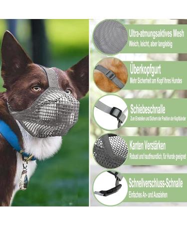 Breathable Mesh Dog Muzzle - Adjustable for Small Medium & Large Breeds | Prevents Biting Chewing & Barking - Gray XS - Buy Online on SooperMarket.com