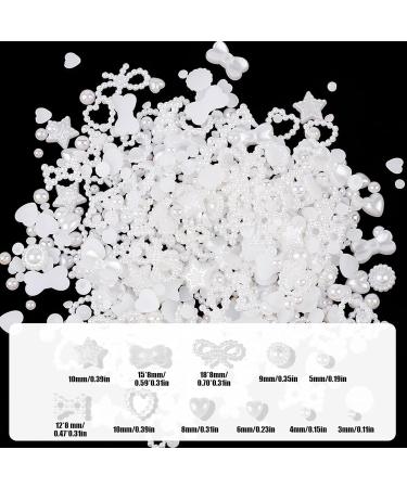 3D Pearl Nail Charms 500 Pcs - Love Heart Star Bow Nail Art Decorations for DIY Nail Design & Jewellery Making - Mixed-White - Buy Online on SooperMarket.com