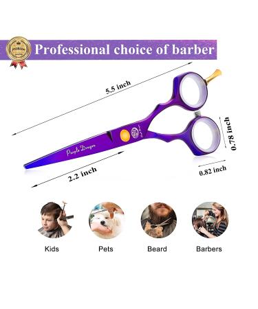 5.5 inch Purple Hair Cutting Scissors Set with Leather Case - Professional Barber Shears for Hairdressers and Home Use - Buy Online on SooperMarket.com