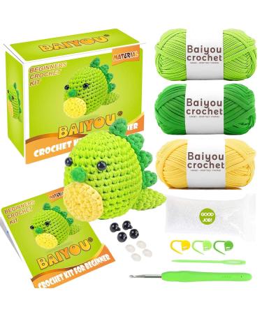 Cute Dinosaur Crochet Kit for Beginners, Beginner Crochet Starter Pack Kit for Complete Beginners Adults, Crocheting Knitting Kit