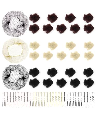 30 pieces of invisible hair networks duttnetz elastic with 30 pieces of hair needles for hair net ballet children hair network for sleeping (black coffee gold)