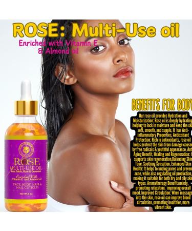 Rose Multi-Use Oil Organic Face Body Hair & Nail Cuticle Oil with Vitamin E | 4 oz - Buy Online on SooperMarket.com