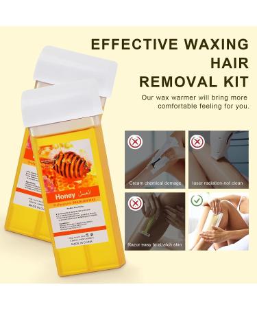 Honey Wax Roller Hair Removal Kit for Sensitive Skin | Soft Wax Warmer with 2 Cartridges, 10 Wipes, 100 Wax Strips - Pink - Buy Online on SooperMarket.com