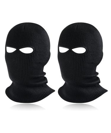 Skhaovs 2 Pack Sturm hood with 2 holes knitted storm hood for women/men winter ski mask Balaclava warm facial hood black full face mask unit size for outdoor sports unit size black