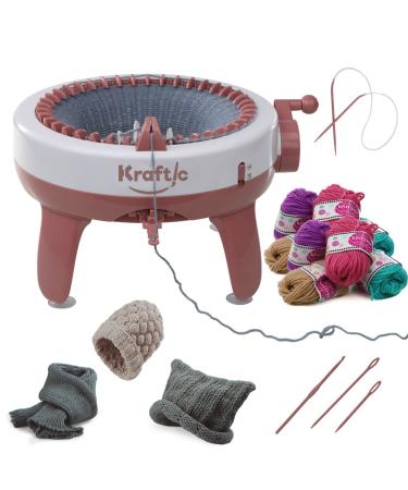 Kraftic Knitting Craft Machine, 40 Needle Knitting Loom Board with Flat and Round Weaving Options for Kids and Adults. Complete kit Comes with 10 Balls of Yarn and a Knitting Needle
