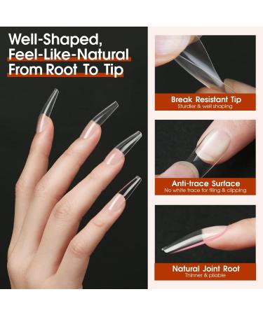 Modelones Nail Tips and Glue Gel Kit - 4 in 1 Nail Glue, Base Gel, Ultra-Portable Lamp, 500 Coffin Nails - Acrylic DIY Nail Art Tools for Gel Extensions - Nude/Clear - Buy Online on SooperMarket.com