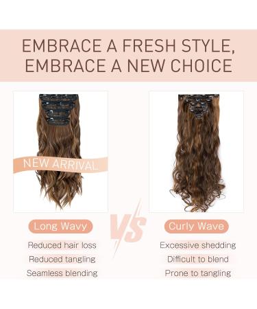 4PCS Curly Clip in Hair Extensions 22 Inches Synthetic Hair Pieces - Chocolate Brown to Sandy Brown - Full Head Wavy Hair for Women - Buy Online on SooperMarket.com