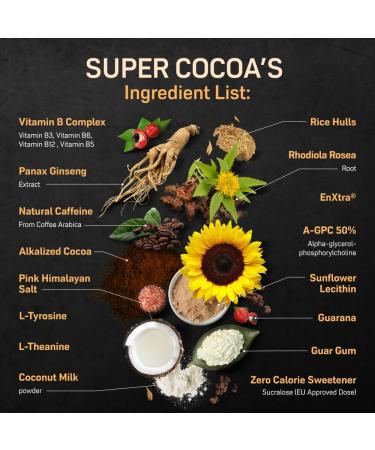 Super Cocoa Coffee Alternative | Nootropics Hot Chocolate Mix for Memory & Focus | Dairy Free Sugar Free Keto Vegan Superfood - Buy Online on SooperMarket.com