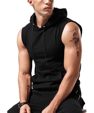 Babioboa Men's Tank Top Gym Hoodie - Sleeveless Fitness Bodybuilding Muscle Shirt with Pockets - Black L - Buy Online on SooperMarket.com