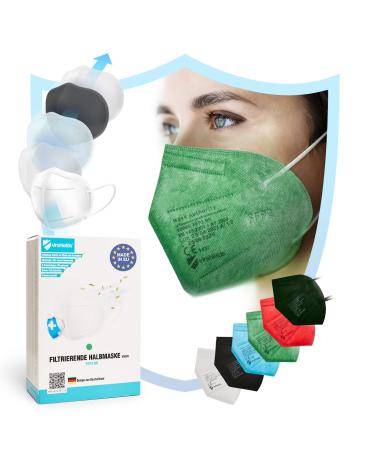 Virshields FFP2 Mundsprung Mask - PFE 94% VFE 99.99% EN 149: 2001+A1: 2009 5 layers 10-2000 pieces filtering made in EU choice of color - breathing protection mask protective mask half mask 1 piece (10 pack)Green