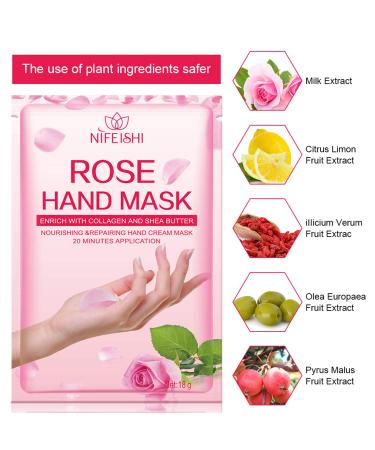Rose Moisturizing Hand Peel Mask (5 Pack) Exfoliating and Hydrating Gloves for Baby Soft Hands - Repair Dry and Rough Skin - Men and Women - Buy Online on SooperMarket.com