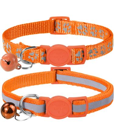 Taglory reflective cat collar with safety clasp and bell 2-piece adjustable collar cat kitten 15-20cm orange 15-20cm (2 pack) orange