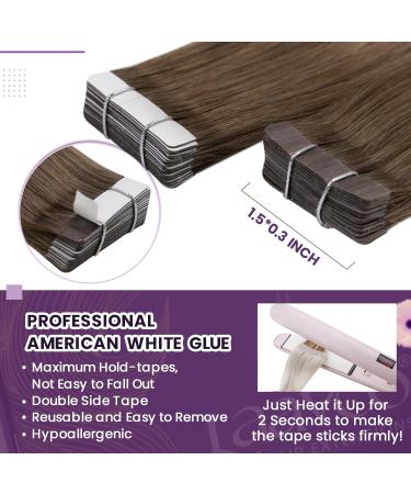 LAAVOO Tape In Hair Extensions - Real Hair Balayage Ombre (50g 35cm #8/16/8) - 20 Pcs Remy Quality - Light Brown to Golden Blonde - Buy Online on SooperMarket.com