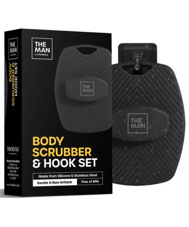 The Man Body Scrubber & Hook Set - Silicone Body Scrubber for Men - Shower Scrubber for Men Body - Hygienic & Easy to Clean - Invigorating Bristles & Non-Slip Handle - Bathroom Accessory (1 Set)